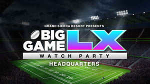 Logo for  the big game LX watch party headquarters at the GSR.