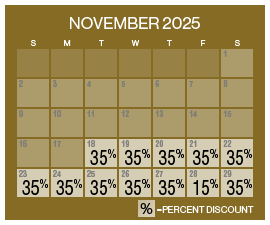 Image of discount rate calendar for Grand Sierra Resort Grand Cyber Resort Sale in November 2025.