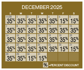 Image of discount rate calendar for Grand Sierra Resort Grand Cyber Resort Sale in December 2025.
