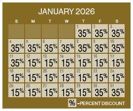Image of discount rate calendar for Grand Sierra Resort Grand Cyber Resort Sale in January 2026.