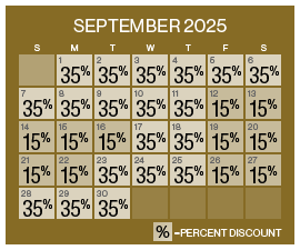 Image of discount rate calendar for Labor Day Flash Sale at GSR in September 2025.