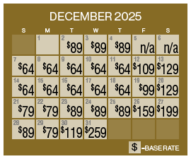 Image of discount rate calendar for Grand Sierra Resort Holiday Resort Flash Sale in December 2025.