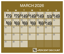 Image of discount rate calendar for Grand Sierra Resort Holiday Resort Flash Sale in March 2026.