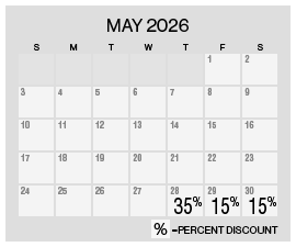 Image of May 2026 discount rate calendar for the Summer's Here Flash Sale at Grand Sierra Resort in Reno, Nevada.
