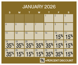 Image of discount rate calendar for Grand Sierra Resort ‌MLK Weekend Resort Sale in January 2026.