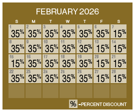 Image of discount rate calendar for Grand Sierra Resort ‌MLK Weekend Resort Sale in February 2026.