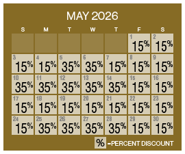 Image of discount rate calendar for Grand Sierra Resort ‌MLK Weekend Resort Sale in May 2026.