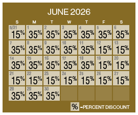 Image of discount rate calendar for Grand Sierra Resort ‌MLK Weekend Resort Sale in June 2026.