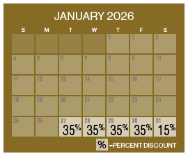 Image of discount rate calendar for Grand Sierra Resort ‌Plan for Vacation Sale in January 2026.