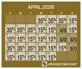 Image of discount rate calendar for Grand Sierra Resort ‌Plan for Vacation Sale in April 2026.