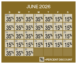 Image of discount rate calendar for Grand Sierra Resort ‌Plan for Vacation Sale in June 2026.