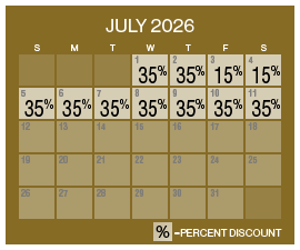 Image of discount rate calendar for Grand Sierra Resort ‌Plan for Vacation Sale in July 2026.