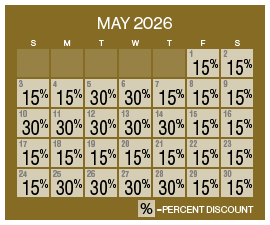 Image of discount rate calendar for Grand Sierra Resort ‌Winter Resort Sale in May 2026.