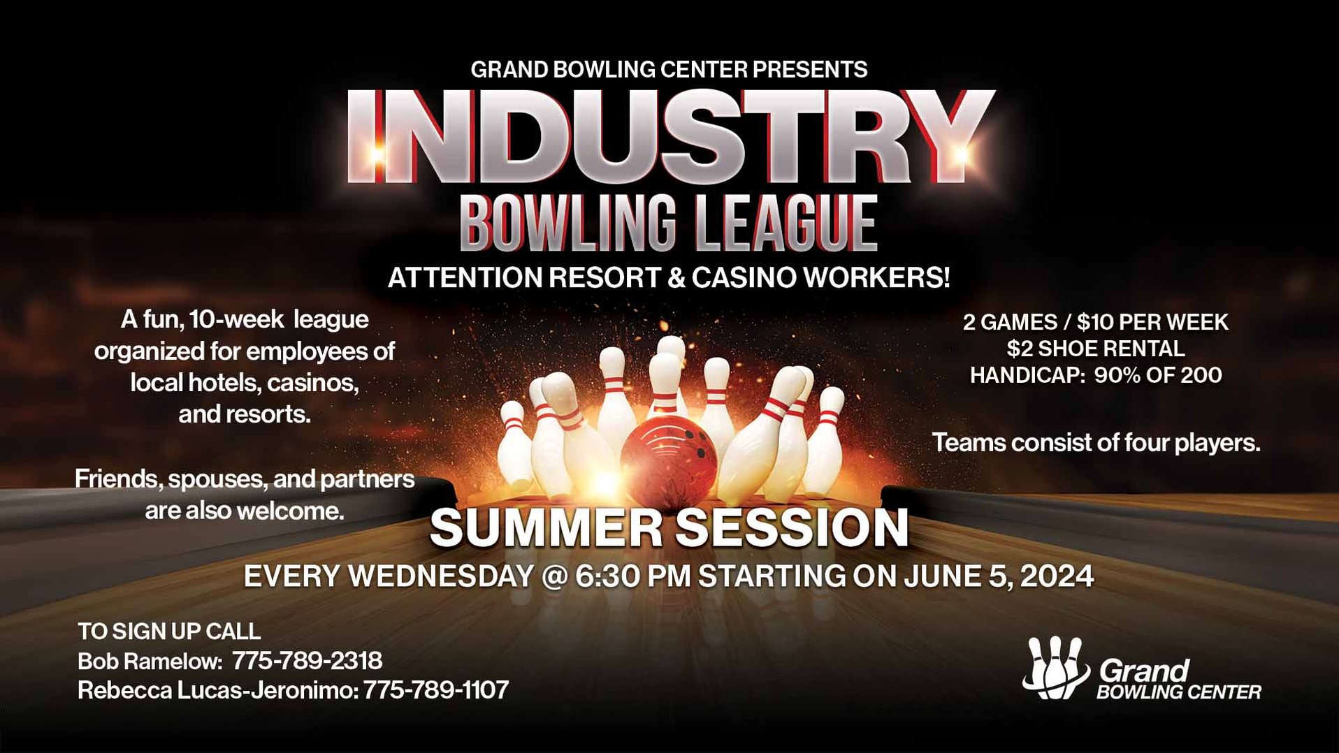 GSR Grand Bowling Center presents Industry Bowling League Summer Session every Wednesday at 6:30pm