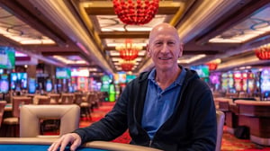 Photo of Vegas Pauly C sitting at a poker table at Grand Sierra Resort in Reno, Nevada. AI-enhanced image.